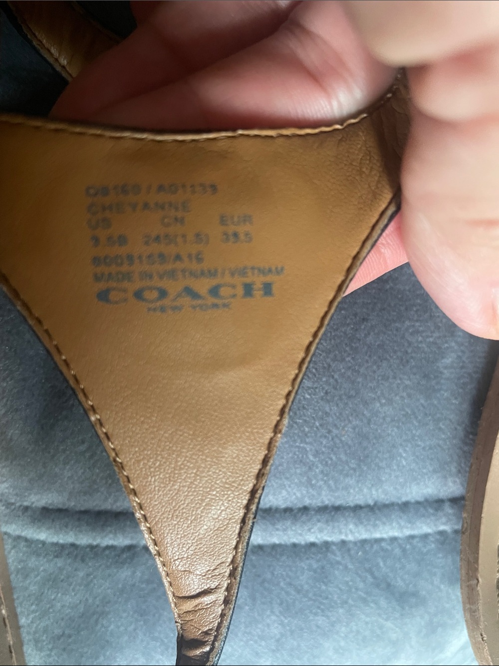 Coach Black Leather T-Strap Sandals with Tan Footbed - Picture 6 of 7